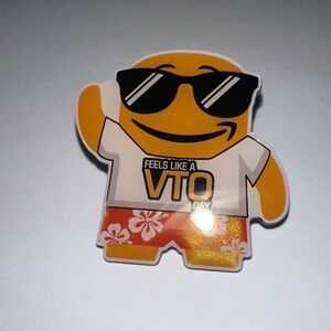 Yellow Emoji Sticker with Sunglasses and 'VTO' Shirt